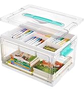 Vtopmart 24 QT Clear Plastic Craft Organizers and Storage Box with Removable Trays and Dividers,A...