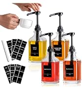 Alotpower 4-Pack 16oz Glass Coffee Syrup Dispenser Bottles, Empty Square Dispenser for Coffee Bar...