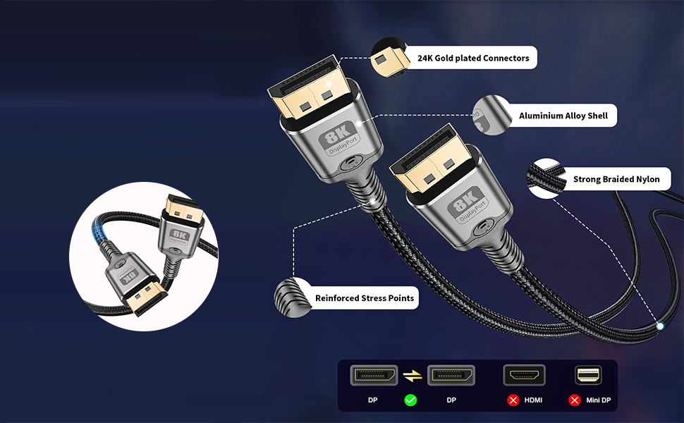 8K DisplayPort Cable 1.4