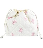AMZMA Quilted Makeup Bag for Women, Coquette Aesthetic Cosmetic Bag, Cute Travel Toiletry Bag, Co...