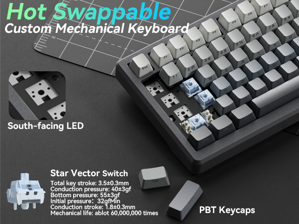 Hot-swappable custom keyboard aluminum office keyboard ergonomic keyboard PBT keycaps