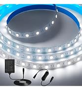 iNextStation 12V LED Strip Light White 6000K, 16.4ft/5M SMD5050 LED Strip with Adapter & LED Swit...