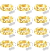 Minetom 12 Pack Fairy Lights Battery Operated String Lights - 7ft 20 LED Waterproof Silver Wire F...