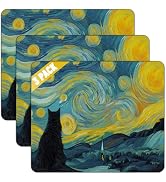 Starry Night Cat Mouse Pad Set, 3 Pack Non-Slip Computer Desk Accessories with Rubber Base, Cute ...