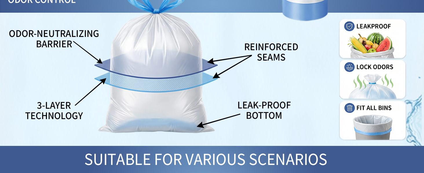 10 Gallon Trash Bags with Drawstring Heavy Duty Garbage Bags Unscented