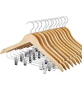 HOUSE DAY 12 Pack High-Grade Wooden Suit Hangers Skirt Hangers with Clips Solid Wood Pants Hanger...