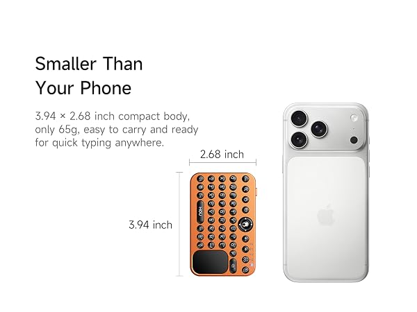 Mini keyboard size comparison with smartphone, dimension and weight display