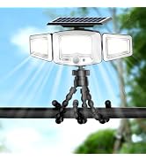HULPPRE Solar Motion Sensor Light Outdoor, 231 LEDs, 3 Heads, IP65 Waterproof, 3 Modes, with Octo...