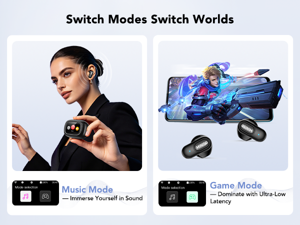 MS126 Bluetooth Earbuds - Switch Modes Switch Worlds - Music Mode & Game Mode