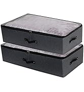AMJ Pack of 2, Visible Collapsible Underbed Organizer Bins, Rigid Storage Containers with Lid, Bl...