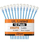 Tecmojo UL Listed Ultra-Slim Cat6a 0.5ft Ethernet Cable, 30AWG 100% Pure Copper, 10Gbps 550MHz Ne...