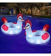 Junbig Inflatable Pool Floats with Lights, 63" Chicken Pool Floaties with Solar Powered RGB Color...