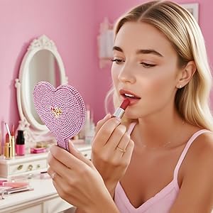 sparkly handheld makeup mirror girly rhinestone mirror heart shaped cosmetic mirror