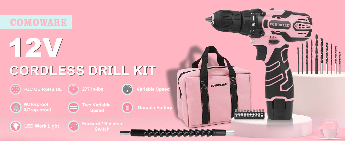 COMOWARE 12V CORLDESS DRILL KIT
