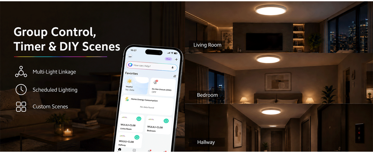 WULILI Smart RGB Ceiling Light with group control, timer and DIY scenes