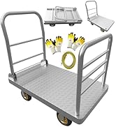 2IN1 Platform Truck Cart with Detachable Rear Guardrail,2200lbs Heavy Duty Push Cart Dolly w/Swiv...