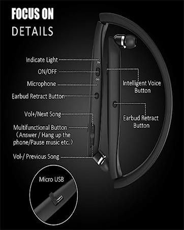bluetooth headphones retractable earbuds