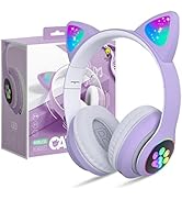 KERHAND Bluetooth Noise Cancelling Headphones for Kids,Foldable Cat Headphones with LED Light Up ...