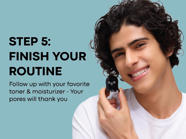 Step 5 - Finish Your Routine: smiling model holding Tako Scrub Stick against cheek