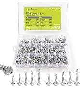 450PCS 410 Stainless Steel Self Tapping Screws Assortment Kit, #8 & #10 Hex Washer Head Sheet Met...