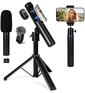 YUANRAN 4-in-1 Mini Wireless Lavalier Microphone & Desk Stand,Interview Handheld Microphone for i...