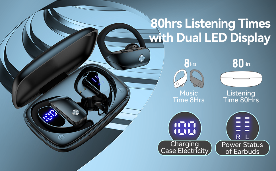 80hrs Listening Times with Dual LED Display
