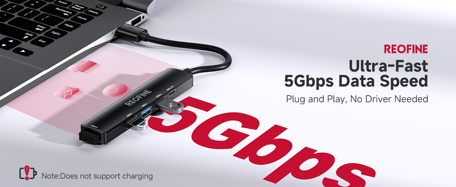 USB 3.0 Hub, 5 Port USB Hub Splitter,Portable USB Adapter