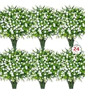 Roberly 24 Bundles Artificial Flowers for Outdoors, UV Resistant Eucalyptus Fake Flowers Shrubs G...