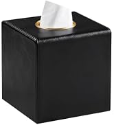 MEIBOOCH Square Tissue Box Cover, Luxury PU Leather Tissue Holder with Magnetic Closure (Black)