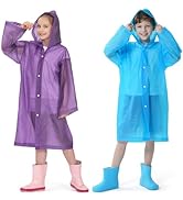 Opret 2 Pack Raincoats for Kids, Reusable Rain Ponchos with Hood and Sleeves Waterproof Rain Coat...
