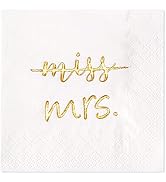 Crisky Gold Foil Miss to Mrs Cocktail Napkins for Bridal Shower Engagement Bachelorette Party Des...