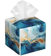 Blue Gold Marble Tissue Box Cover Square,Abstract Liquid Marble Texture Tissue Box Holder Waterpr...