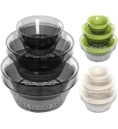Shock-Resistant Plastic Colander for Kitchen Set of 6, 2 in 1 Nesting Fruit Washing Bowl with Str...