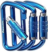 3inch Auto Locking Carabiner Clips, Solid D Shape Style, Heavy Duty Keychain Aluminum Carabiner -...