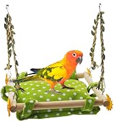 MUYG Bird Toy Climbing Hammock Nest Hanging Bird Bed for Cage Wooden Perch Stand Swing with Bell ...