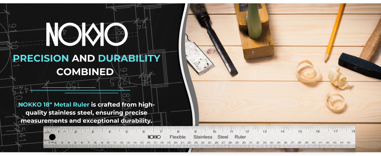 18-Inch Metal Ruler with Cork Backing - Precision Measurements and Long-Lasting Durability