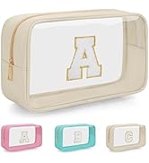 WELIDAY Personalized Initial Letter Clear Makeup Bag (Beige, A)