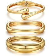Chunky Gold Bangle Bracelets for Women Trendy 14K Gold Plated Cuff Bracelets Stack, Dainty Gold B...