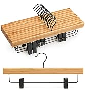 TOPIA HANGER Pants Hangers 10 Pack, Wood Hangers with Clips and Rotatable Dark Hook, Durable Natu...