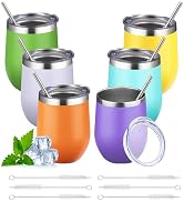 12oz Stemless Wine Tumbler with Lid Double Wall Insulated Wine Cup Stainless Steel Glasses Tumble...