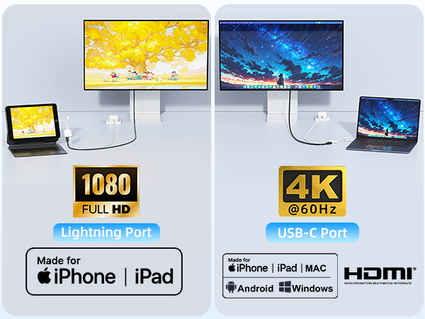 USB-C & Lightning to HDMI Adapter for iPhone