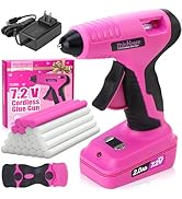 Cordless Hot Glue Gun, 7.2V Pink 15s Fast Preheating Glue Gun Set with 25PCS Mini Glue Sticks, Re...