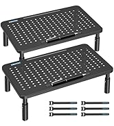 BONTEC Monitor Stand 2 Pack Height Adjustable Metal Riser with Pen Holder, Black, 14.5” x 9.1”, E...