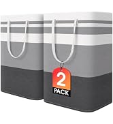 HomeHacks 2-Pack Large Laundry Basket, Waterproof, Freestanding Laundry Hamper, Collapsible Tall ...