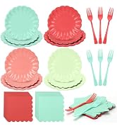 128Pcs Pastel Plates and Napkins Party Supplies,7&9" Scalloped Colorful Paper Plates Napkins Fork...