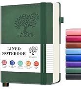PERCUN Leather Journal for Men & Women - 160 Lined Pages, 100 GSM Paper, 5.9"x8.5" Hardcover Note...