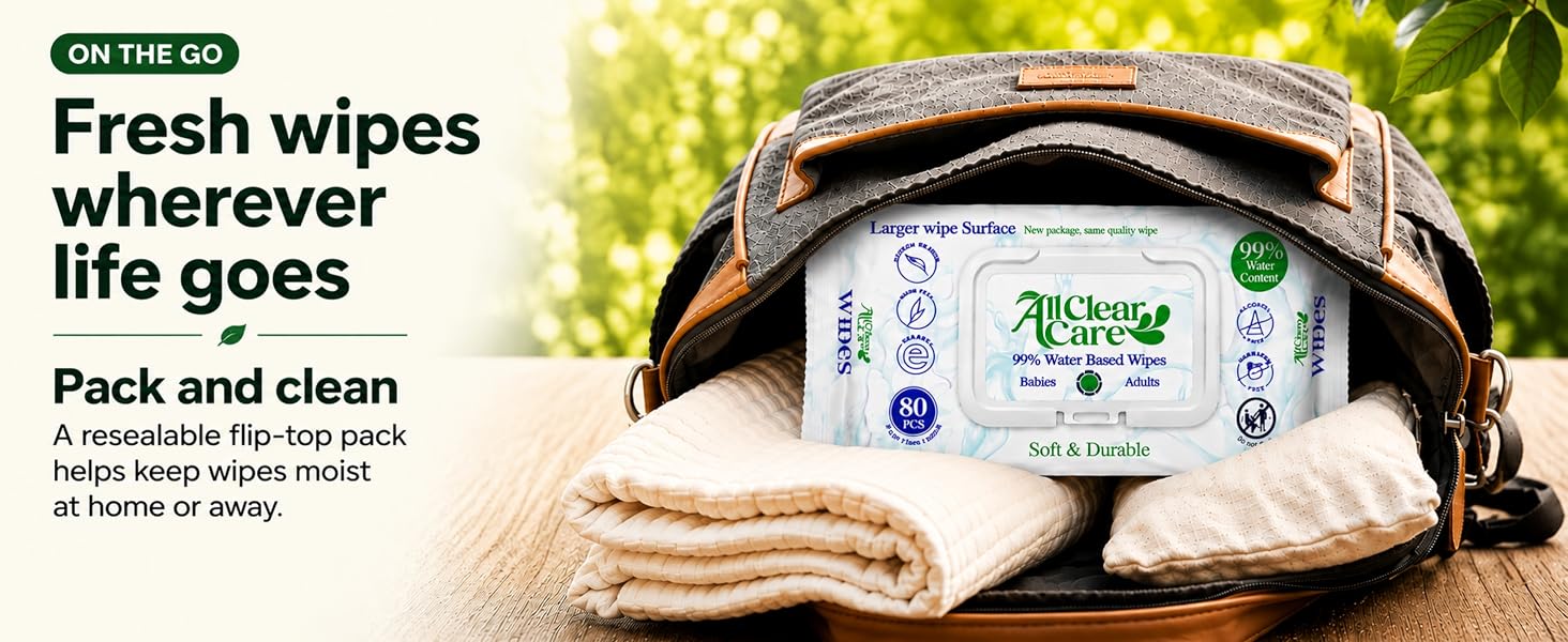 Fresh wipes whereever life goes. Resealable flip-top pack keeps wipes moist home or away