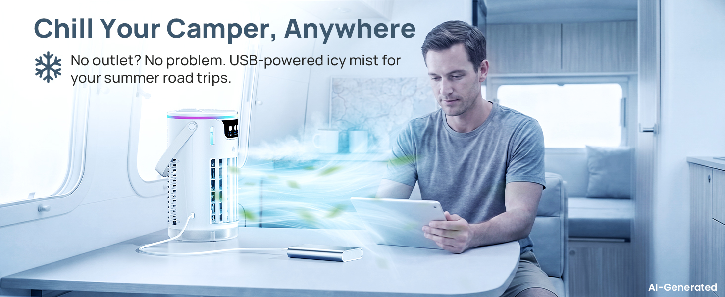 USB-powered quiet portable air conditioners with icy mist breeze to chill your camper