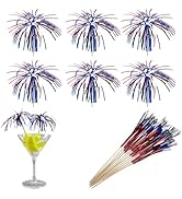 7 Inch Firework Cocktail Picks Patriotic Red White Blue Sliver Food Toppers for Patriotic Star Am...