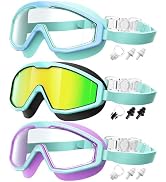 QALLY Kids Goggles Age 4-16, Anti-Fog UV 180°Clear View Kids Swim Goggles, 3 Pack Swimming Goggle...